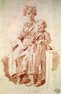 Egy fiatal lány a nővérével, 1774 (piros kréta papíron) alkotó: Jean Honore Fragonard