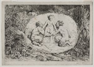 Bacchanales: Két szatír által támogatott nimfa alkotó: Jean Honore Fragonard