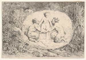 Két szatír által támogatott nimfa, 1763. alkotó: Jean Honore Fragonard