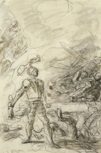 Orlando egy tűzjelzővel (toll és tinta, kréta és papírra mosás) leigázza a brigandot. alkotó: Jean Honore Fragonard