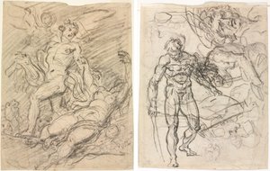 Orpheus és Eurydice (recto); Ábratanulmányok (fordítva) alkotó: Jean Honore Fragonard