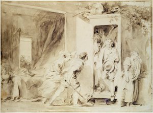 A meglepett szerető, 1755 (barna ceruza krétával, előzetes rajz) alkotó: Jean Honore Fragonard