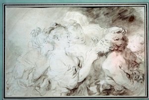 Fiatal lányok birkózó szatírával Fiatal nők szórakoznak szatíra szakállal. Jean Honore Fragonard (1732-1806) rajza a Bistre Wash-ben, 18. századi magángyűjtemény alkotó: Jean Honore Fragonard