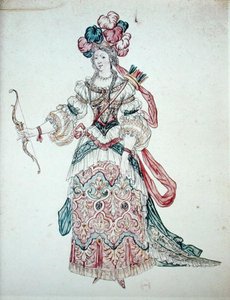 Nő masnival, színházi jelmezterv (wc papíron) alkotó: Jean II Berain