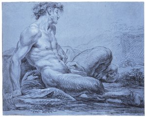 Ülő faun, 1755–1757 körül (fekete-fehér kréta kék fektetett papíron) alkotó: Jean II Restout