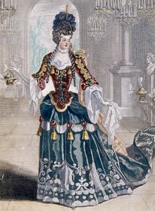 Mademoiselle Desmatins (1682-1708), az Opera zenészének portréja, Jean Berain metszet