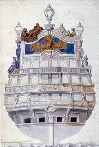 A Le Soleil Royal hajó tatjának díszítése”” Jean I Berain (1640-1711) akvarellje V. 0,6x0,4 m Párizs, Musee du Louvre