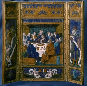 Utolsó vacsora, kriptikus, Limoge zománc, 1545 körül (zománc cloisonne) alkotó: Jean I Pénicaud