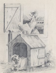Kutya kutyaólban, kakas énekel az ablakban, kb. 1842.