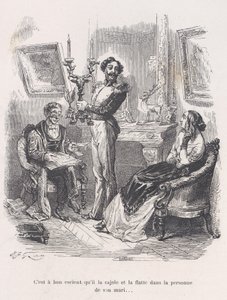 Még jó, hogy rábeszéli és hízeleg a férje előtt. a Kis Miseri...-ből, 1843. alkotó: Jean Ignace Isidore Gérard