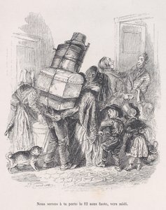 Délben biztosan az ajtódnál leszünk. Az emberi élet kis nyomorúságaiból, 1843. alkotó: Jean Ignace Isidore Gérard