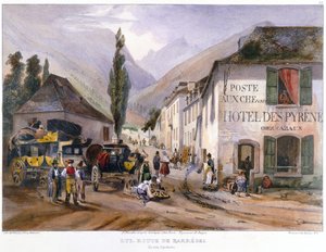 Stagecoach érkezése és javítása Luzba a Barreges felé vezető úton, 1840 körül