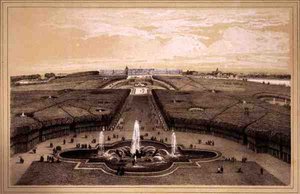 A versailles-i park és palota általános képe, kiadó: Auguste Bry (litho)