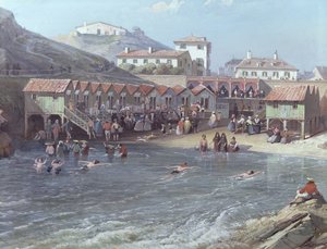 A tengeri úszás kezdete Biarritz régi kikötőjében, 1858 olaj, vászon 175215 részlet alkotó: Jean Jacques Alban de Lesgallery
