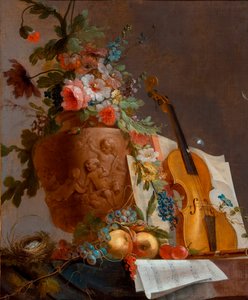 "Csendélet virágokkal és hegedűvel" Jean-Jacques Bachelier (1724-1806) festménye 1750 körül - Olaj, vászon - 88,9x73,5 - Dél-ausztráliai Művészeti Galéria