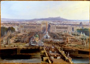 1848-as forradalom: Concord lakoma 1848. május 21-én, indulás a Place de la Concorde munkásvállalatoktól a Champs de Mars felé. Jean Jacques Champin (1796-1860) festménye maroufle papírra 1848 Dim. 0,31 x 0,44 m. Párizs, Musee Carnavalet