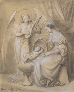 Szűz és gyermek, akit egy lantos angyal imádott, 1820-52. alkotó: Jean Jacques Feuchere