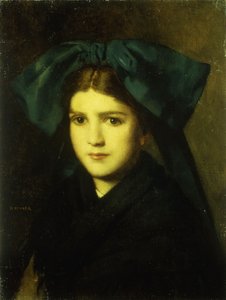 Egy fiatal lány portréja masnival a hajában alkotó: Jean-Jacques Henner