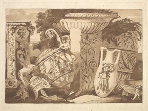 Kompozíció antik töredékekkel és egy dőlt vázával, a Recueil de Compositions..., 1782-84.