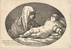 A bal oldalon lévő Szűz alvó csecsemő Krisztust nézi, ovális kompozíció, ... után, 1760-63. alkotó: Jean Jacques Lagrenee