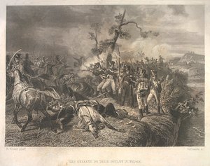 Csata az orosz csapatok és a francia lovasság között Ostrovno közelében 1812. július 25-26. alkotó: Jean Jacques Outhwaite