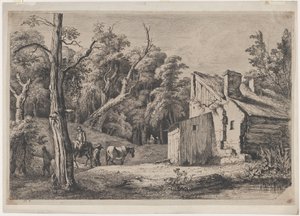Bejárat a Brie-erdőbe, jobb oldalon a nyaralóval, 1772. alkotó: Jean Jacques de Boissieu