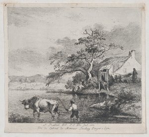 Pásztor és bika, Ruisdael nyomán, 1772. alkotó: Jean Jacques de Boissieu