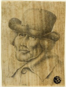 Egy kalapot és kabátot viselő öregember portréja