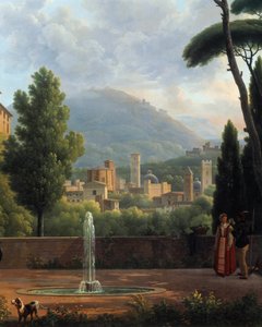 A tájon Joseph Bidault (1758-1846) festményének szökőkútrészlete látható. 1821 Valencia. Szépművészeti Múzeum