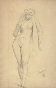 Omphale, 1887 körül (grafit papíron) alkotó: Jean Leon Gerome