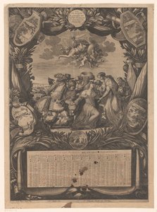 1659-es naptár: Allegória Flandria XIV. Lajosnak való behódolásáról 1659-es naptár: Flandria XIV. Lajosnak való átadásának allegóriája Almanach, pour l