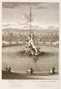 Louis Lerambert által tervezett szökőkút vízsugár nyílvesszővel, Versailles-ban, 1677
