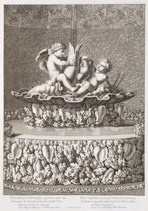 Jacques Houseau által tervezett szökőkút két rákon lovagló Ámorral, Versailles-ban, 1677 alkotó: Jean Lepautre