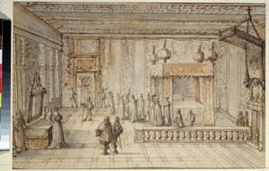 XIV. Lajos király (1638-1715) hálószobája Versailles-ban. XIV. Lajos király kamrája Versailles-ban. Jean Le Pautre (1618-1682) rajza
