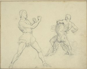 Bokszoló jobbra néz és két férfi birkózik alkotó: Jean Louis André Théodore Géricault