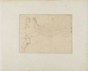 Egy oszlopos csarnok keresztmetszete és három figuravázlat alkotó: Jean Louis André Théodore Géricault