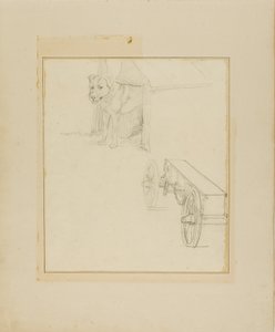 Kutyaházban álló kutya és egy lőszerkocsi tanulmányozása alkotó: Jean Louis André Théodore Géricault