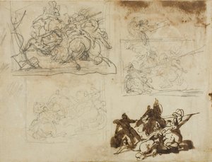Négy vázlat egy lovassági csatához alkotó: Jean Louis André Théodore Géricault