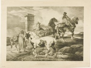 Lovak mennek a vásárba, 3. lemez a Különböző témákból, az életből rajzolva, kőre vetítve alkotó: Jean Louis André Théodore Géricault