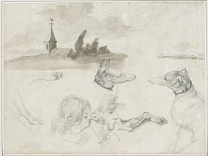 Vázlatok lapja: Egy férfi és egy női fej. alkotó: Jean Louis André Théodore Géricault