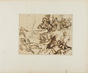 Vázlatok lapja: Lándzsások, Küzdelmes aktok, Egyéb témák alkotó: Jean Louis André Théodore Géricault