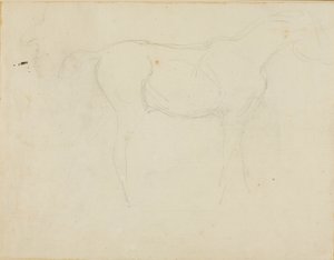 Egy jobbra néző ló vázlata és egy karikatúra profilban alkotó: Jean Louis André Théodore Géricault