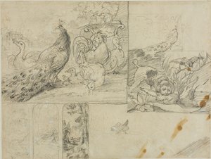 Dekoratív tájképi és állati kompozíciók vázlatai alkotó: Jean Louis André Théodore Géricault
