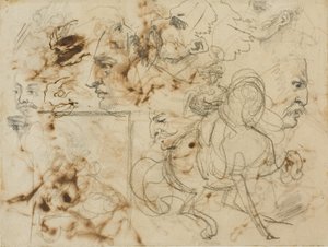 Vázlatok emberarcokról, lóorrakról és lovas katonákról alkotó: Jean Louis André Théodore Géricault