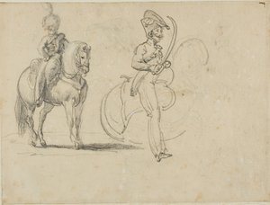 Vázlatok egy lovas császárról és egy lovassági tisztről vontatott szablyával alkotó: Jean Louis André Théodore Géricault