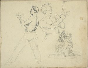 Tanulmányok bokszolókról és két alak által kísért lovas vázlata alkotó: Jean Louis André Théodore Géricault