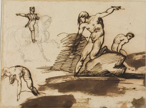 Napóleon lóháton című tanulmánya sziklák között lévő aktok vázlataival alkotó: Jean Louis André Théodore Géricault