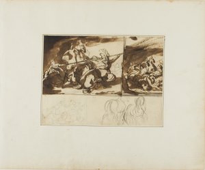 Három vázlat egy lovas csatáról és egy vázlat kettőről alkotó: Jean Louis André Théodore Géricault