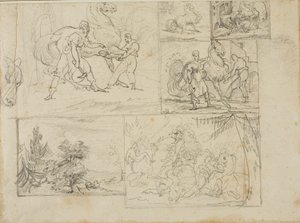 Három tanulmány egy erdős táj és egy lovassági csata vázlataival alkotó: Jean Louis André Théodore Géricault