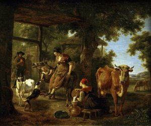 A farmon. Jelenet a vidéki életből Demarne, Jean-Louis (Jean Louis de Marne ou de Marnette) (kb. 1752-1829) életéből. Olaj, vászon, 18. század második fele, Állami A. Radishchev Művészeti Múzeum, Szaratov